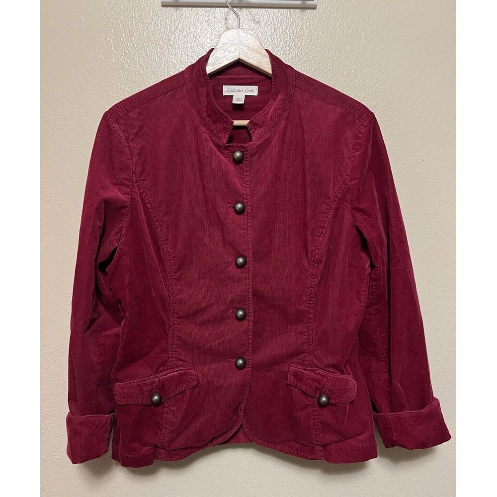 Coldwater Creek Dark Pink Corduroy Pinwale Gold Button‎ Blazer Jacket Women's 14